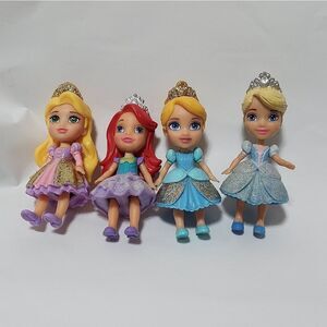 Lot of 4 Disney Princess 3" Mini Toddler Doll Ariel Cinderella Rapunzel